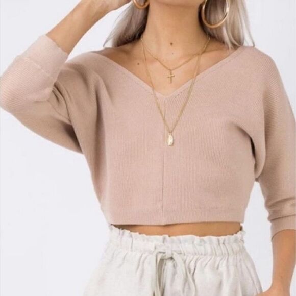 Princess Polly v neck bat wing crop top sweater - Picture 1 of 7